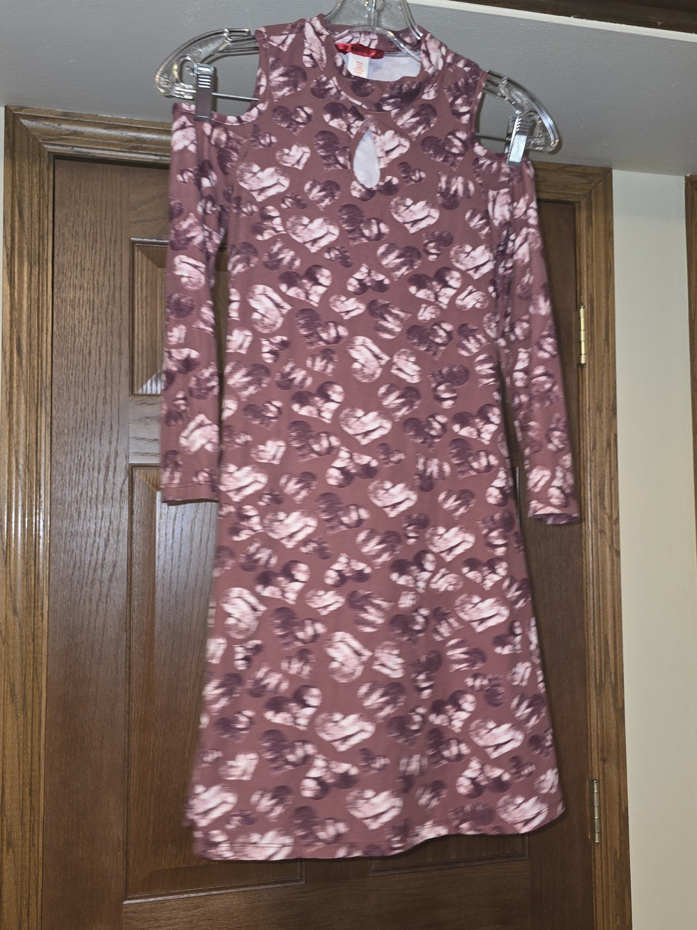 Girls' Mauve Cold-Shoulder Floral Dress with Keyhole Neck